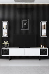 TV Meubels - TV Meubel Set Black Line Wit Zwart Melamine 180x48x30 cm - Dimehouse