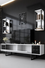 TV Meubels - TV Meubel Set Black Line Wit Zwart Melamine 180x48x30 cm - Dimehouse