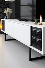 TV Meubels - TV Meubel Set Black Line Wit Zwart Melamine 180x48x30 cm - Dimehouse