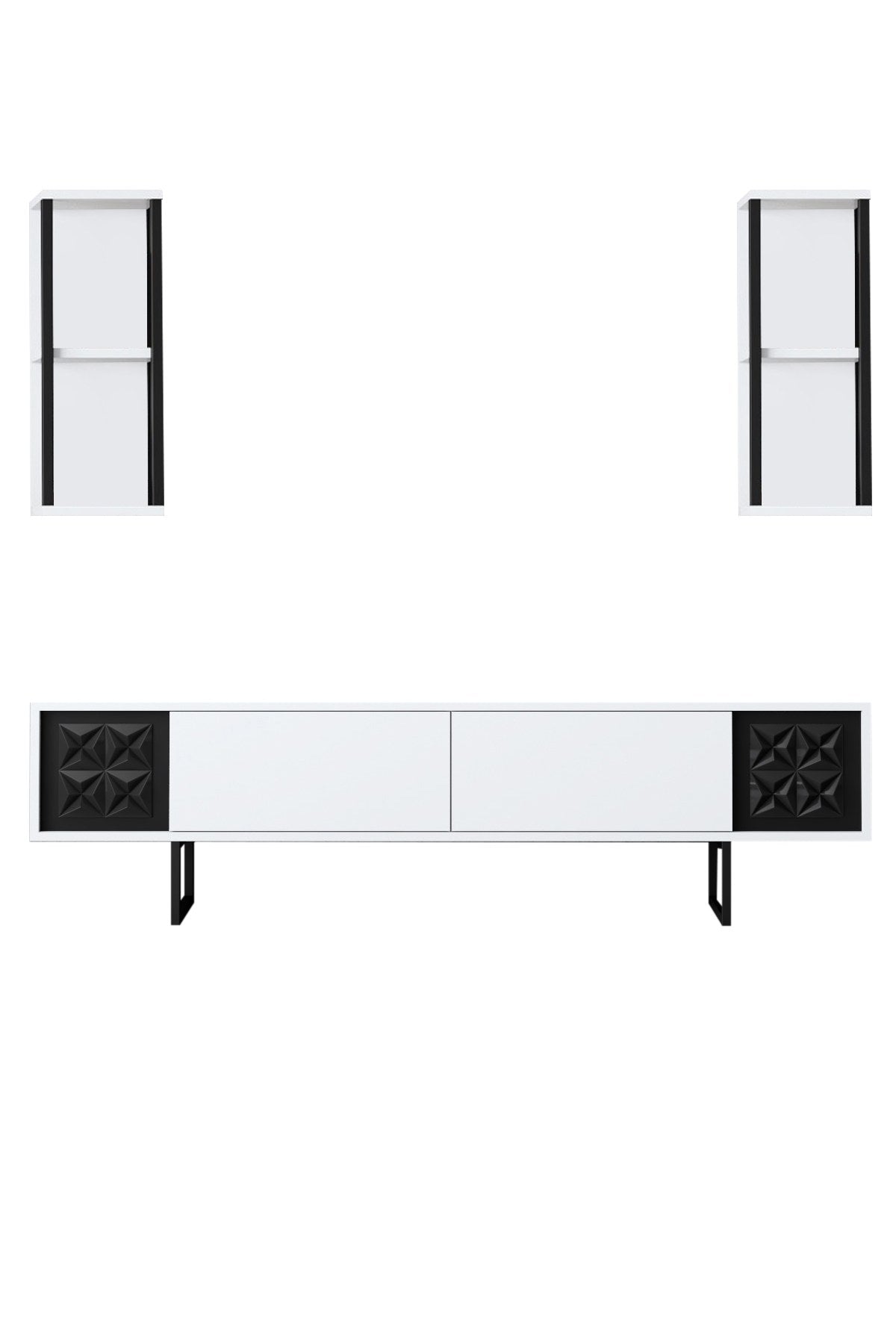 TV Meubels - TV Meubel Set Black Line Wit Zwart Melamine 180x48x30 cm - Dimehouse