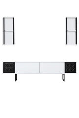 TV Meubels - TV Meubel Set Black Line Wit Zwart Melamine 180x48x30 cm - Dimehouse