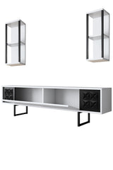 TV Meubels - TV Meubel Set Black Line Wit Zwart Melamine 180x48x30 cm - Dimehouse