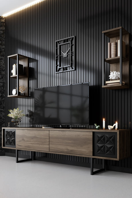 Mobile TV Set Black Line Noce Nero Melaminico 180x48x30 cm