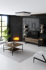 TV Meubels - TV Meubel Set Black Line Walnoot Zwart Melamine 180x48x30 cm - Dimehouse