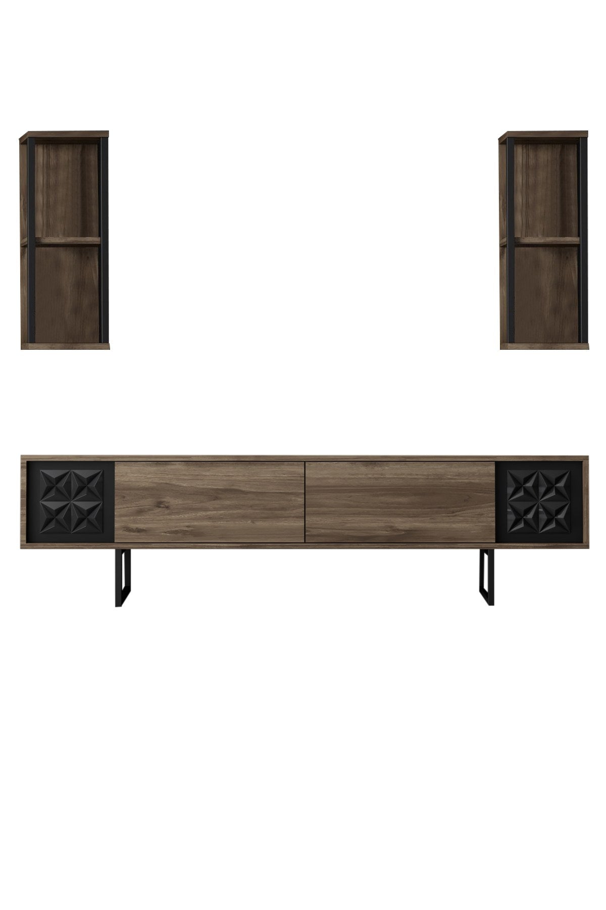TV Meubels - TV Meubel Set Black Line Walnoot Zwart Melamine 180x48x30 cm - Dimehouse