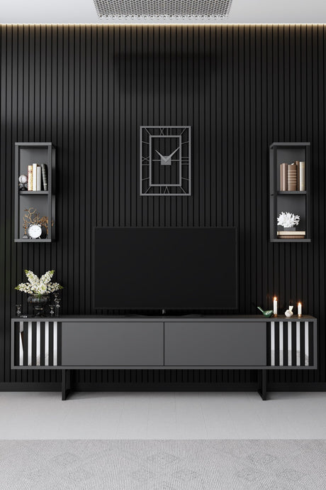 Set Mobile TV Chrome Line Antracite Nero Melaminico 180x48x30 cm