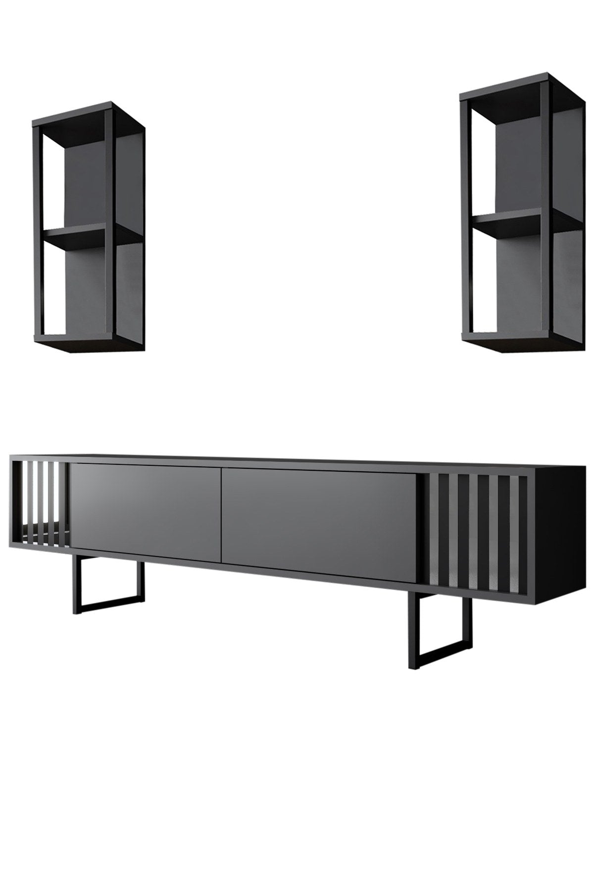 TV Meubels - TV Meubel Set Chrome Line Antraciet Zwart Melamine 180x48x30 cm - Dimehouse