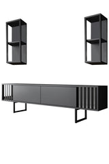 TV Meubels - TV Meubel Set Chrome Line Antraciet Zwart Melamine 180x48x30 cm - Dimehouse