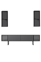TV Meubels - TV Meubel Set Chrome Line Antraciet Zwart Melamine 180x48x30 cm - Dimehouse