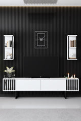 TV Meubels - TV Meubel Set Chrome Line Wit Zwart Melamine 180x48x30 cm - Dimehouse