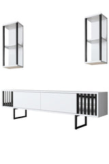 TV Meubels - TV Meubel Set Chrome Line Wit Zwart Melamine 180x48x30 cm - Dimehouse