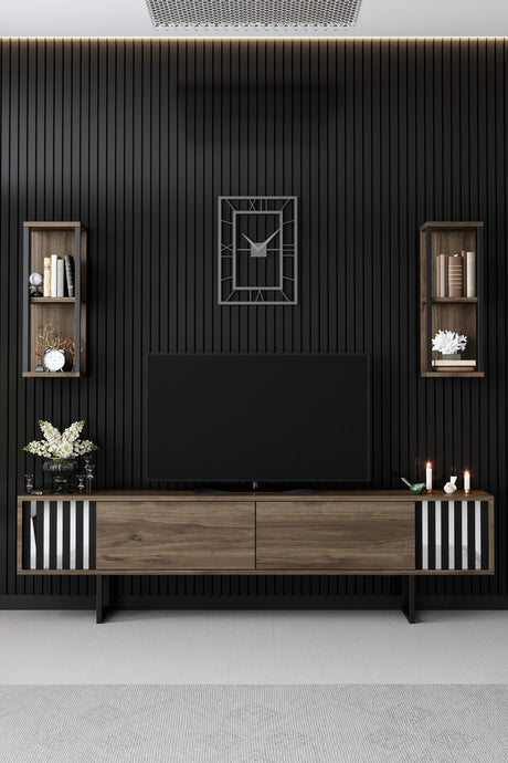 Set Mobile TV Linea Cromata Noce Nero Melaminico 180x48x30 cm