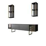 TV Meubels - TV Meubel Set Gold Line Antraciet Zwart Melamine 180x48x30 cm - Dimehouse