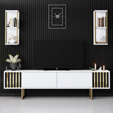 TV Meubels - TV Meubel Set Gold Line Wit Zwart Melamine 180x48x30 cm - Dimehouse