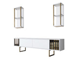 TV Meubels - TV Meubel Set Gold Line Wit Zwart Melamine 180x48x30 cm - Dimehouse