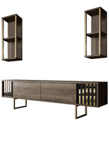 TV Meubels - TV Meubel Set Gold Line Walnoot Zwart Melamine 180x48x30 cm - Dimehouse