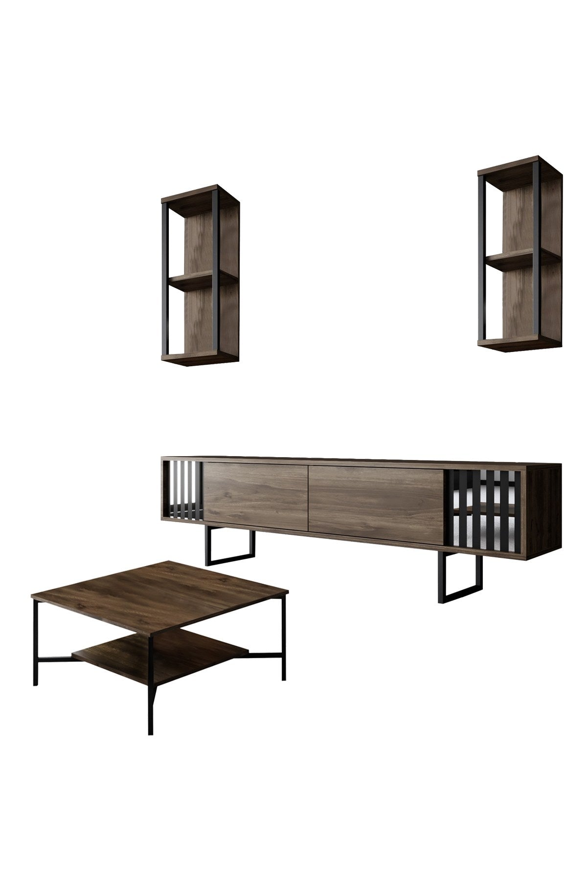 Set di mobili Noce-Nero - Linea Cromata - Tavolino + Mobile TV