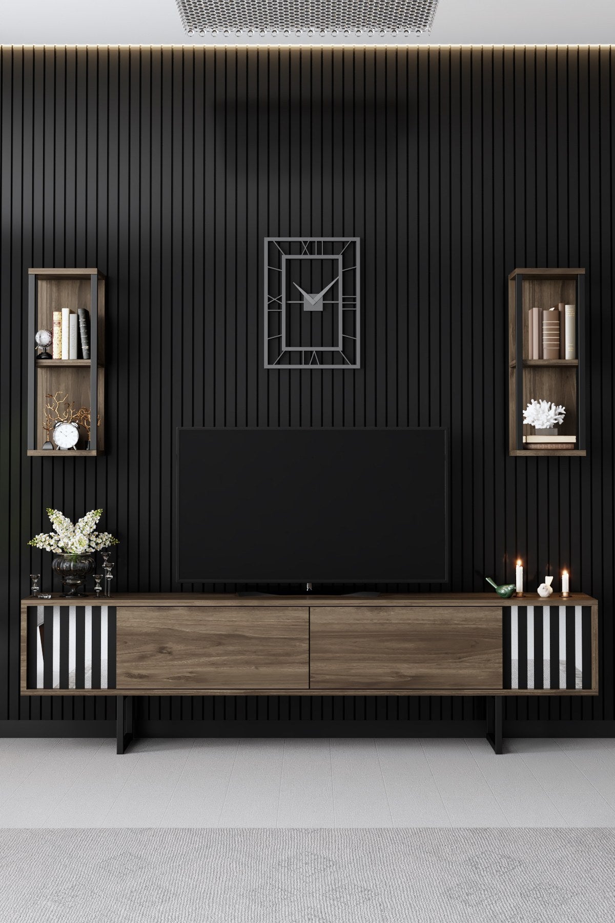 Set di mobili Noce-Nero - Linea Cromata - Tavolino + Mobile TV