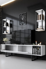 Meubelsets - Meubelset Wit - Zwart - Chrome Line - Salontafel + TV Meubel - Dimehouse