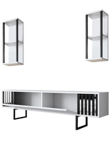 Meubelsets - Meubelset Wit - Zwart - Chrome Line - Salontafel + TV Meubel - Dimehouse