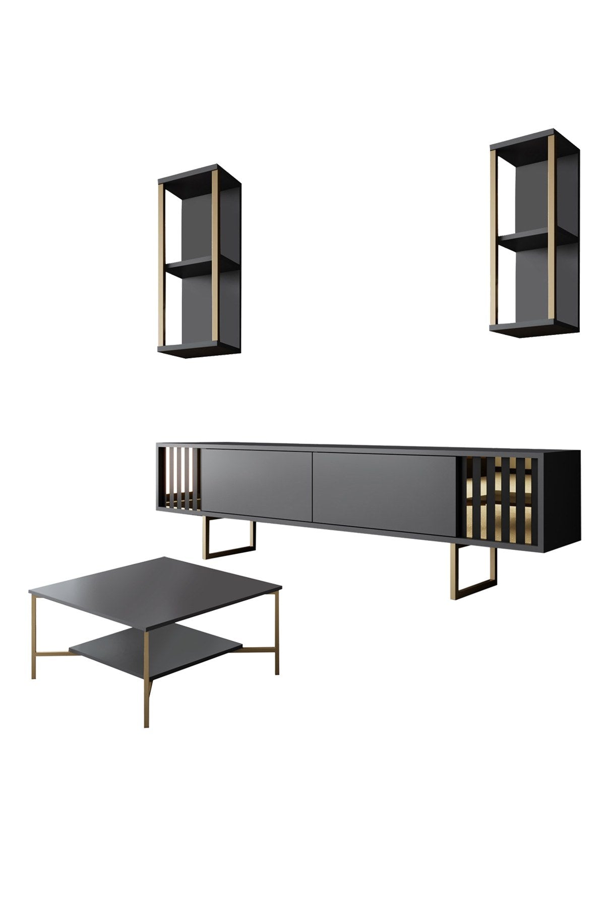Meubelsets - Meubelset Antraciet - Goud - Gold Line - Salontafel + TV Meubel - Dimehouse
