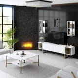 Set di mobili Bianco-Oro - Gold Line - Tavolino + Mobile TV