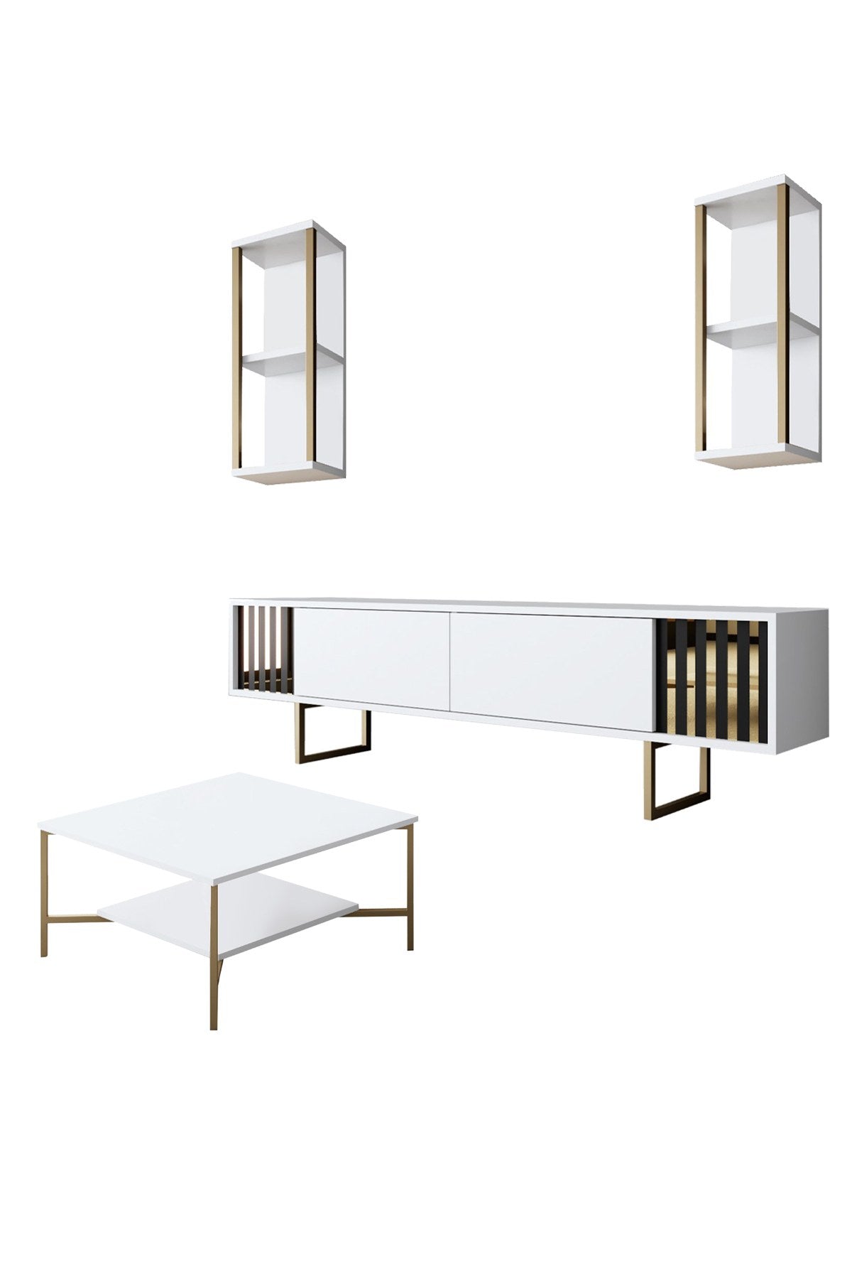 Set di mobili Bianco-Oro - Gold Line - Tavolino + Mobile TV