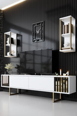 Set di mobili Bianco-Oro - Gold Line - Tavolino + Mobile TV