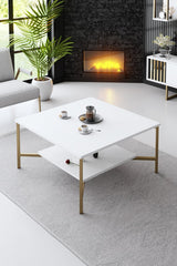 Set di mobili Bianco-Oro - Gold Line - Tavolino + Mobile TV