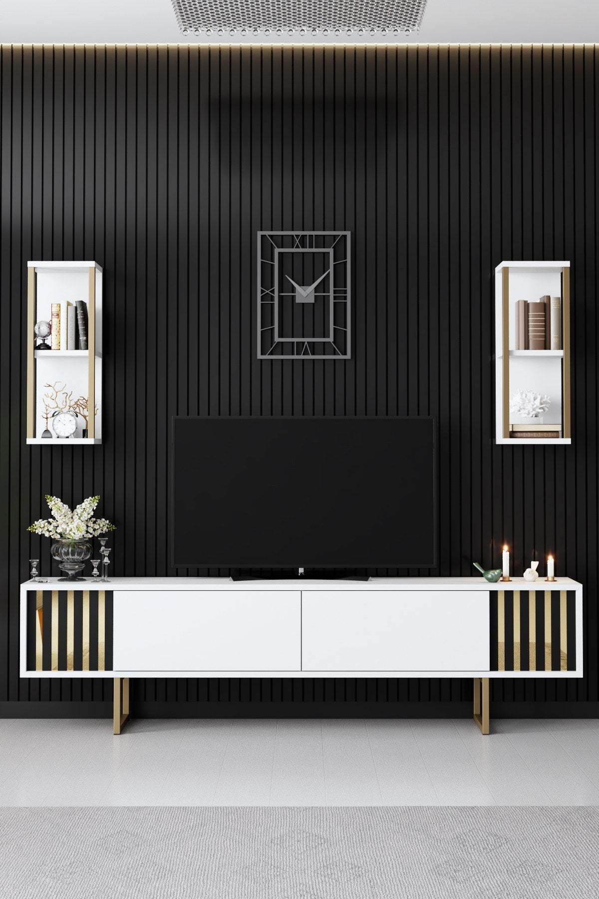 Set di mobili Bianco-Oro - Gold Line - Tavolino + Mobile TV