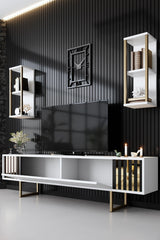Set di mobili Bianco-Oro - Gold Line - Tavolino + Mobile TV