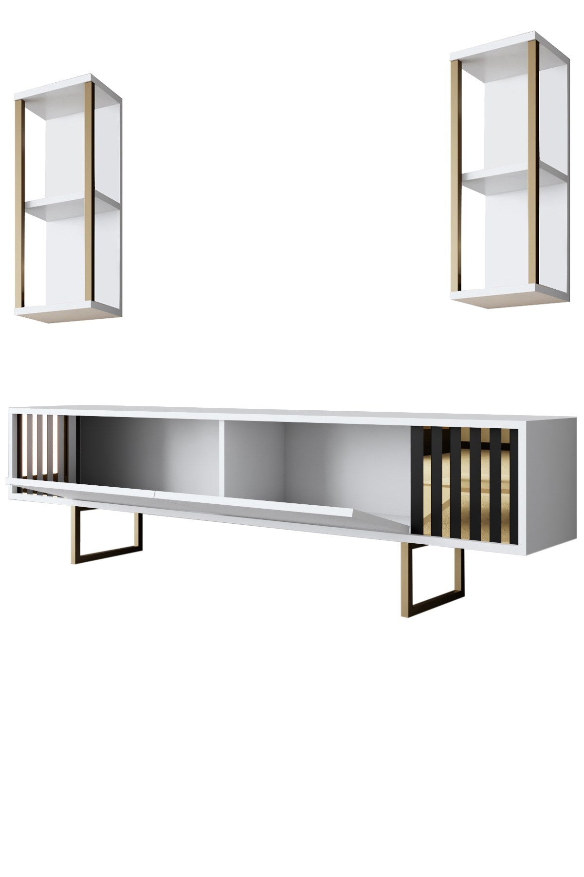 Set di mobili Bianco-Oro - Gold Line - Tavolino + Mobile TV