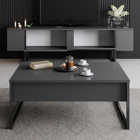 Meubelsets - Meubelset Antraciet Luxe - Salontafel + TV Meubel - Zwart Frame - Dimehouse