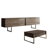 Meubelsets - Meubelset Walnoot Luxe - Salontafel + TV Meubel - Gouden Frame - Dimehouse