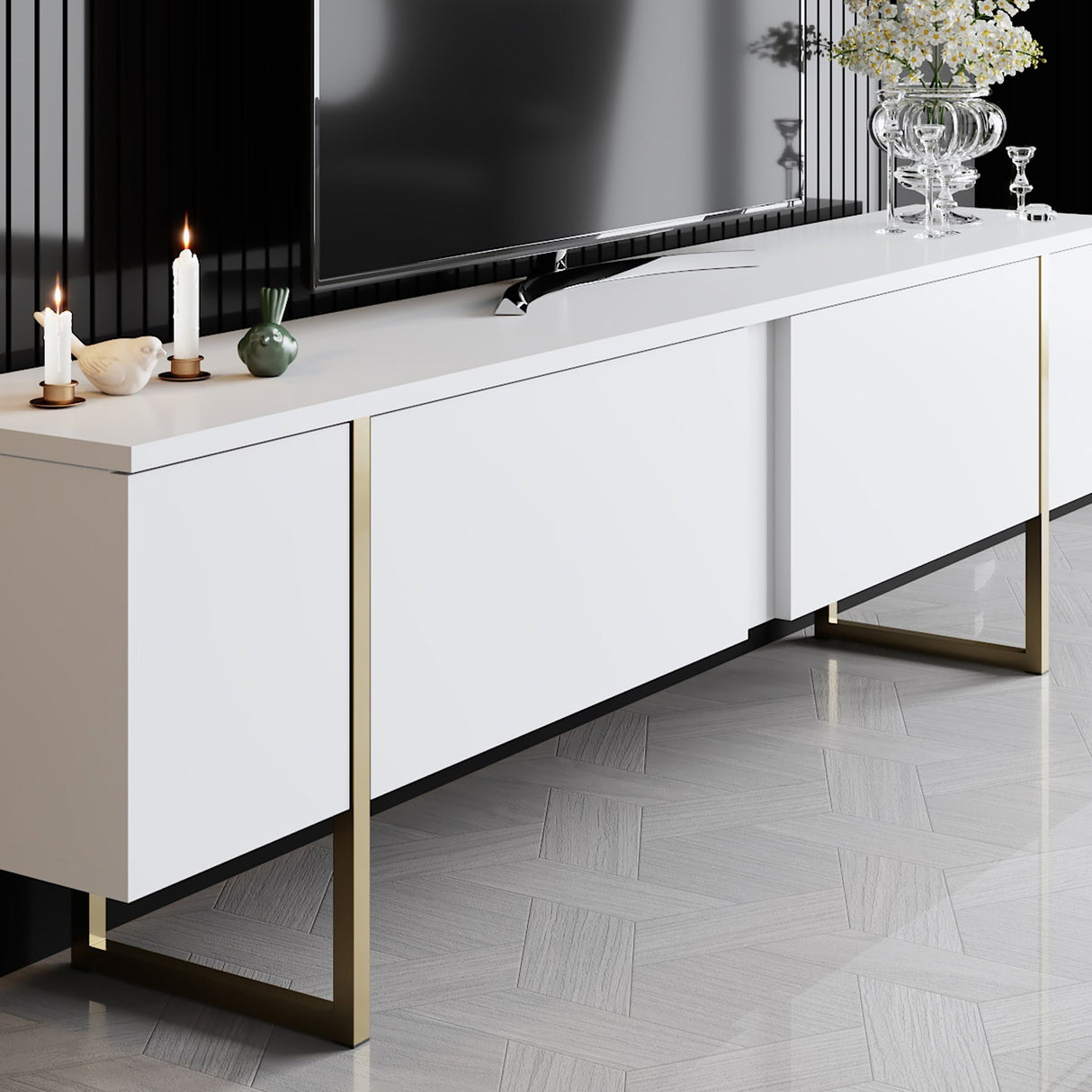 Meubelsets - Meubelset Wit Luxe - Salontafel + TV Meubel - Gouden Frame - Dimehouse