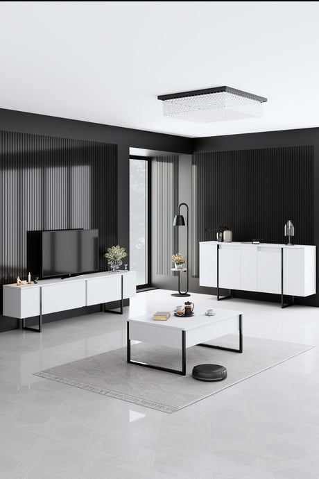 Cassettiera moderna bianca di lusso 160x80x35 - Cornice nera
