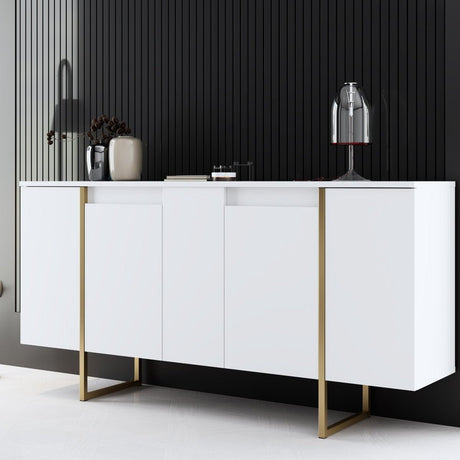 Dressoirs - Modern Dressoir Wit Luxe 160x80x35 - Gouden Frame - Dimehouse