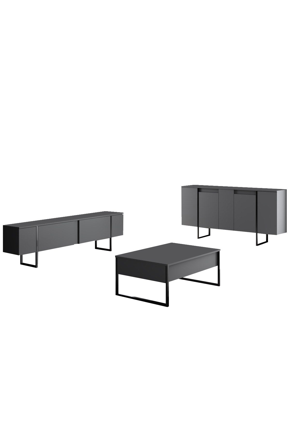 Set di mobili Antracite Luxury - Tavolino + Mobile TV + Credenza - Struttura nera