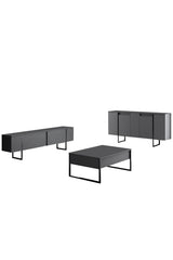Set di mobili Antracite Luxury - Tavolino + Mobile TV + Credenza - Struttura nera