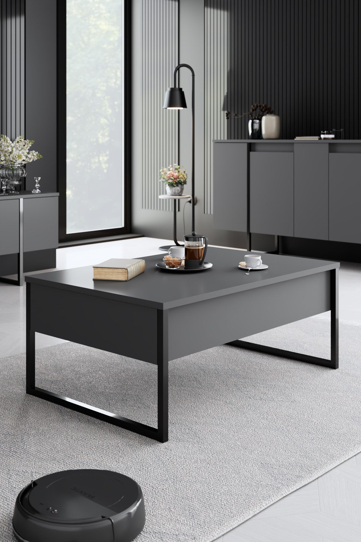 Set di mobili Antracite Luxury - Tavolino + Mobile TV + Credenza - Struttura nera