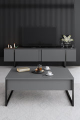 Set di mobili Antracite Luxury - Tavolino + Mobile TV + Credenza - Struttura nera