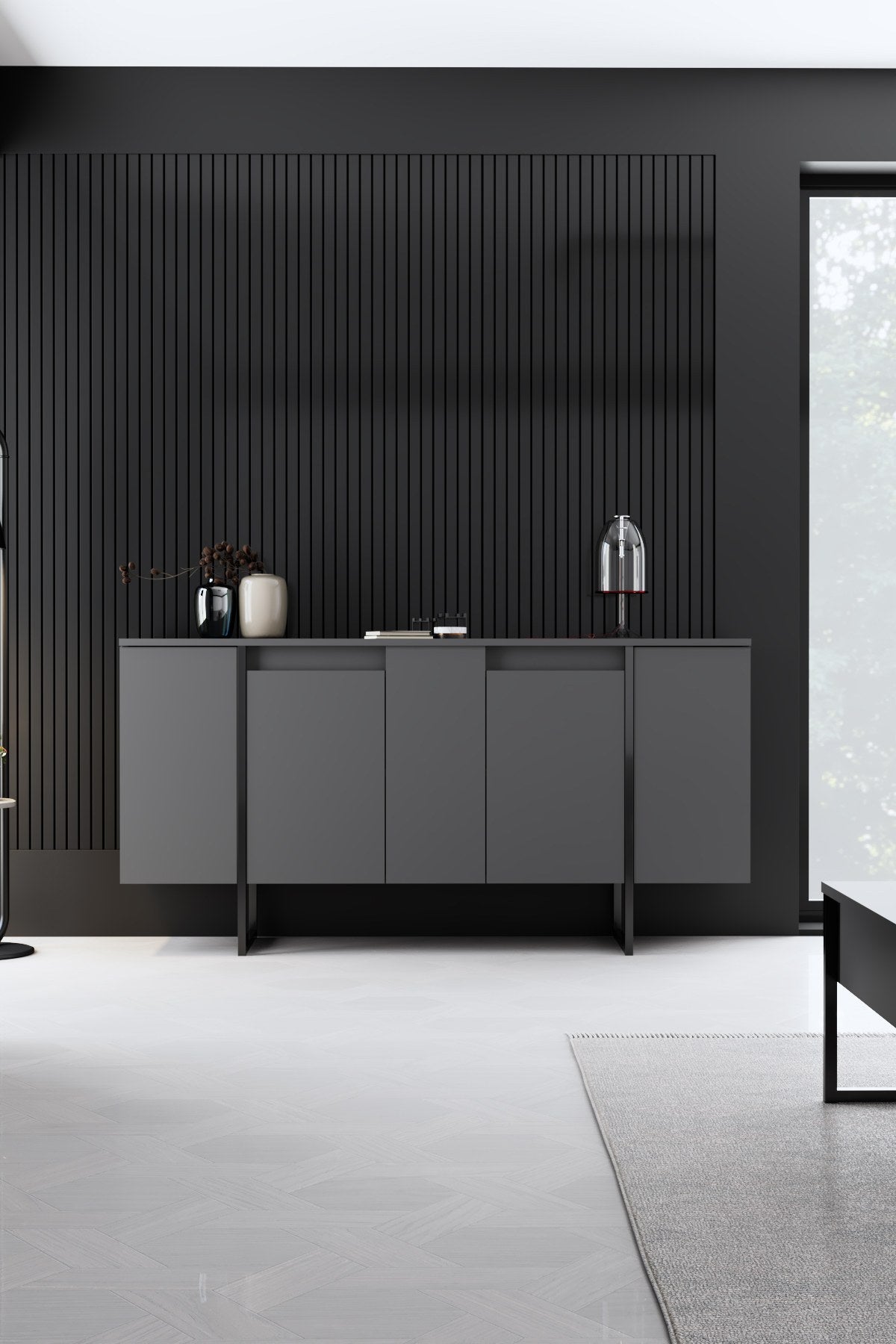Set di mobili Antracite Luxury - Tavolino + Mobile TV + Credenza - Struttura nera