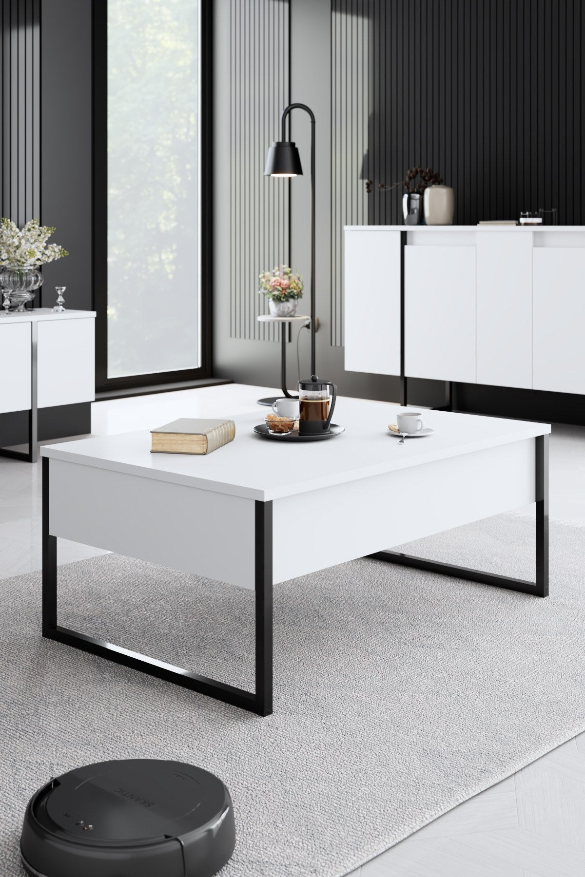 Meubelsets - Meubelset Wit Luxe - Salontafel + TV Meubel + Dressoir - Zwart Frame - Dimehouse