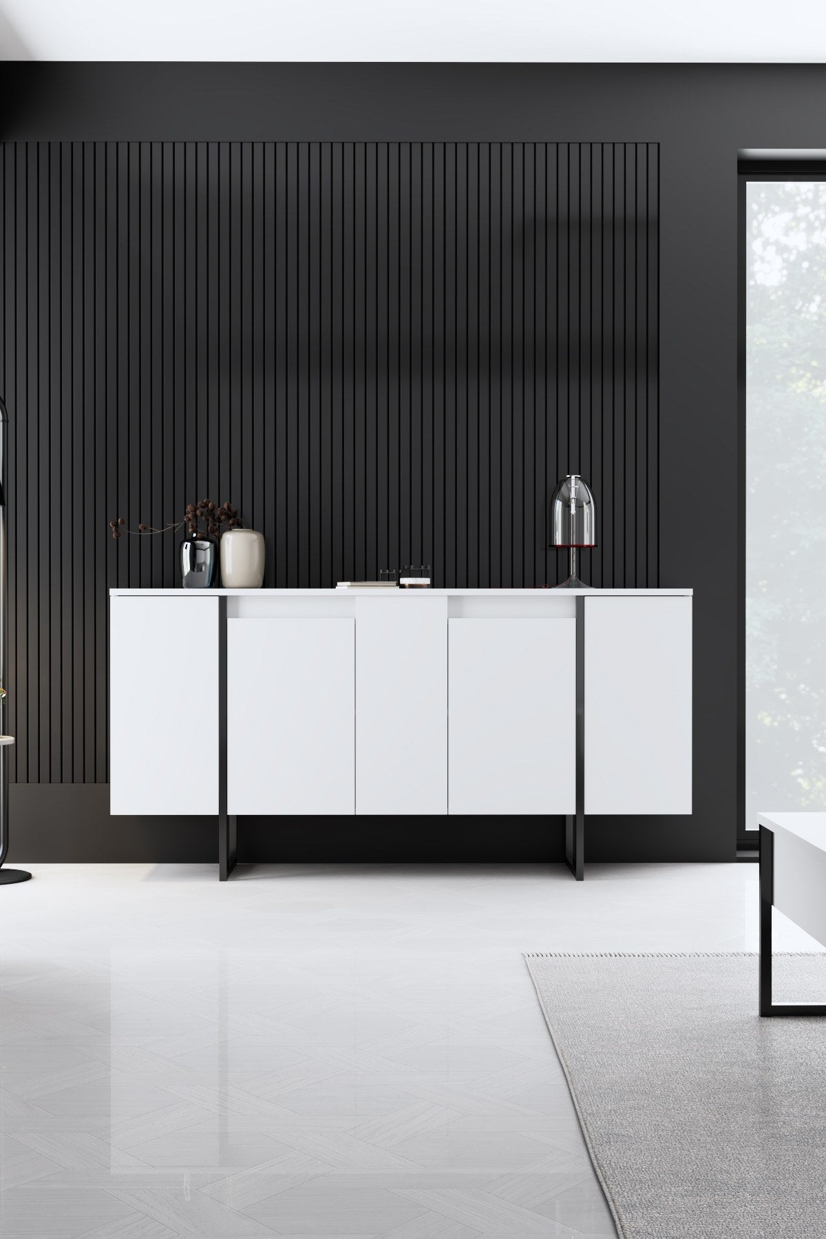 Meubelsets - Meubelset Wit Luxe - Salontafel + TV Meubel + Dressoir - Zwart Frame - Dimehouse