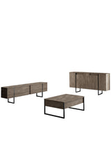 Meubelsets - Meubelset Walnoot Luxe - Salontafel + TV Meubel + Dressoir - Zwart Frame - Dimehouse
