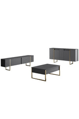 Meubelsets - Meubelset Antraciet Luxe - Salontafel + TV Meubel + Dressoir - Gouden Frame - Dimehouse