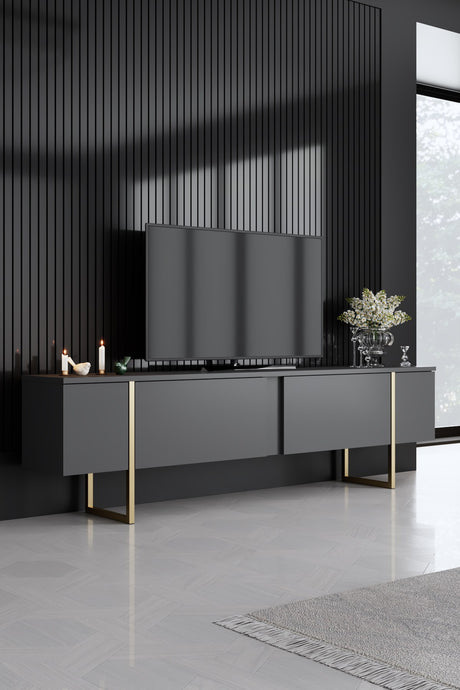 Meubelsets - Meubelset Antraciet Luxe - Salontafel + TV Meubel + Dressoir - Gouden Frame - Dimehouse