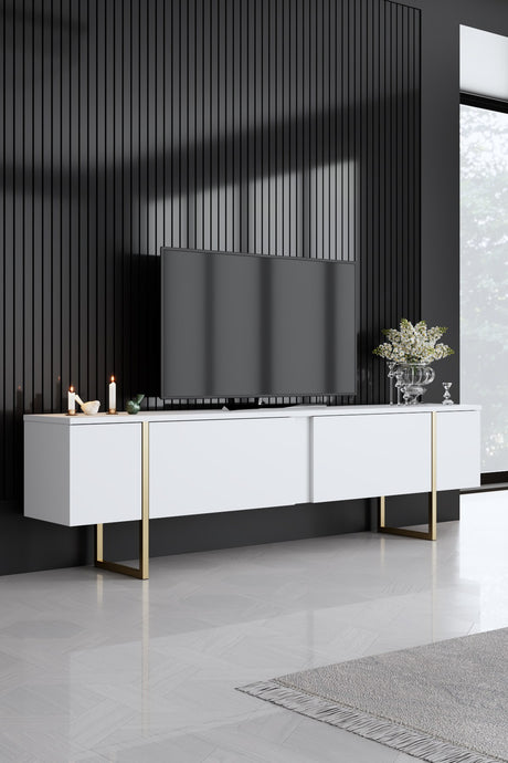 Meubelsets - Meubelset Wit Luxe - Salontafel + TV Meubel + Dressoir - Gouden Frame - Dimehouse