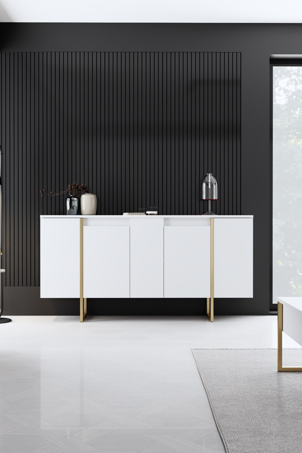 Meubelsets - Meubelset Wit Luxe - Salontafel + TV Meubel + Dressoir - Gouden Frame - Dimehouse
