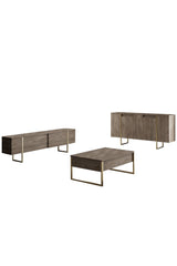 Set di mobili di lusso in noce - Tavolino + Mobile TV + Credenza - Cornice dorata